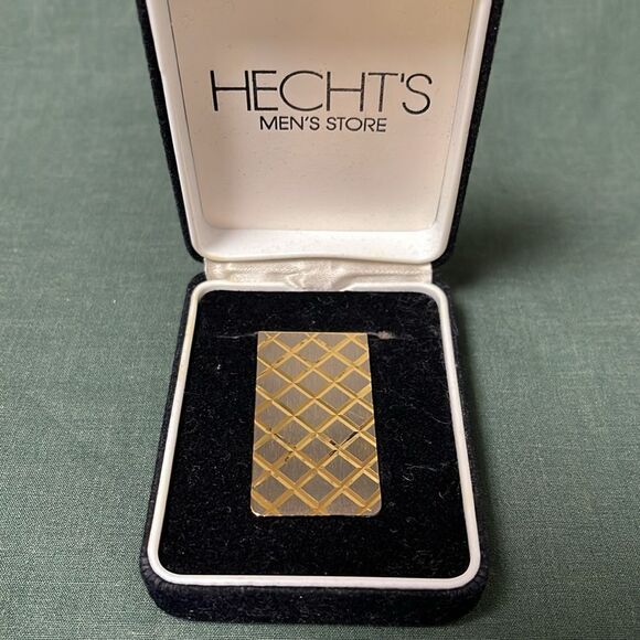 Men Vintage Gold Plated Diamond Pattern Money Clip - Picture 2 of 4